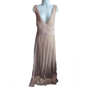Christina Wu Celebrations 22754 Taupe Bronze Sequin V Neck Maxi Dress Size 20